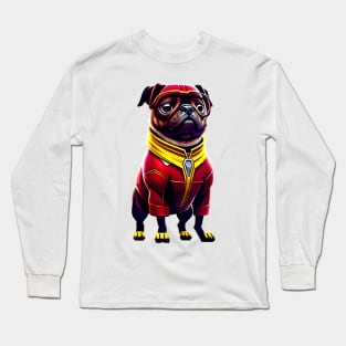 Cute Pug in Red Iron Suit - Adorable Dog in Custom Metal Costume Long Sleeve T-Shirt